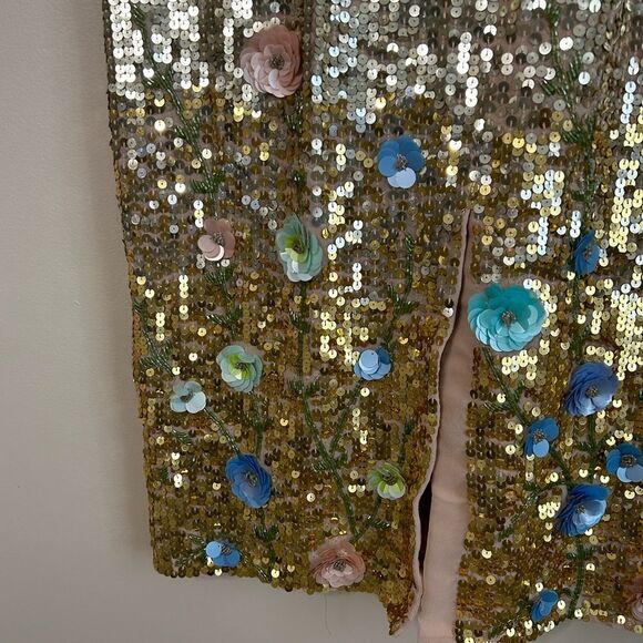 Mac Duggal Floral Skirt Sequin Midi Length Dress Style 10691 Size 10 - Picture 9 of 11